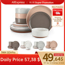 Axyaa Sesame Glaze Stoneware Dinnerware Set - 12/24 Pcs Plates Set