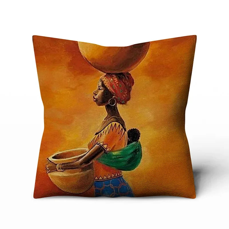 Axyaa Retro Ethnic African Women Cotton Linen Pillowcase - 45X45CM