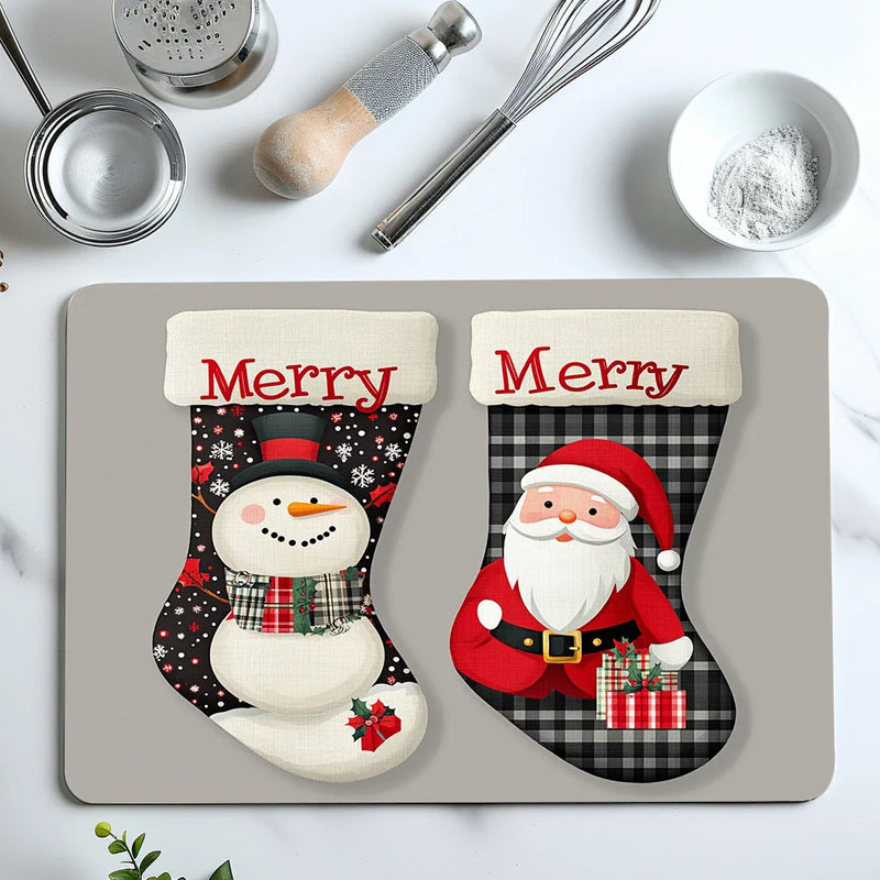 Axyaa Kitchen Draining Mat Santa Super Absorbent Quick Dry Bathroom Drain Pad