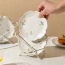 Axyaa Flower Ceramic Relief Dinner Plate Set for Pasta, Bread, Dessert - Restaurant Tableware