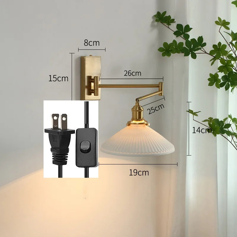 Axyaa Nordic LED Wall Sconce Left Right Rotate Pull Chain Switch Stair Light