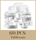 Axyaa 30/60-Piece White Porcelain Dinner Set Tableware for 6/12