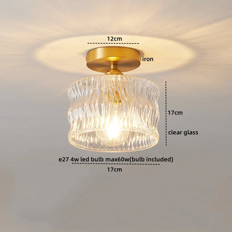 Axyaa Glass Copper LED Ceiling Light Fixture Simple Art Bedroom Living Room Chandelier
