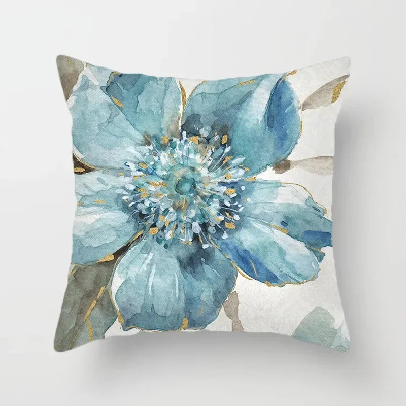 Luxurious Blue Bird Floral Pillowcase by Axyaa - 45x45cm Square Decor for Home & Office