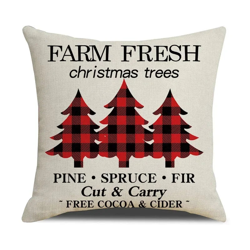 Axyaa Christmas Linen Print Throw Pillow Cover for Home Sofa, Living Room and Bedroom