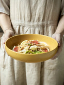 Axyaa 8-inch Matte Sesame Glazed Salad Plate - Deep Round Vegetable Bowl