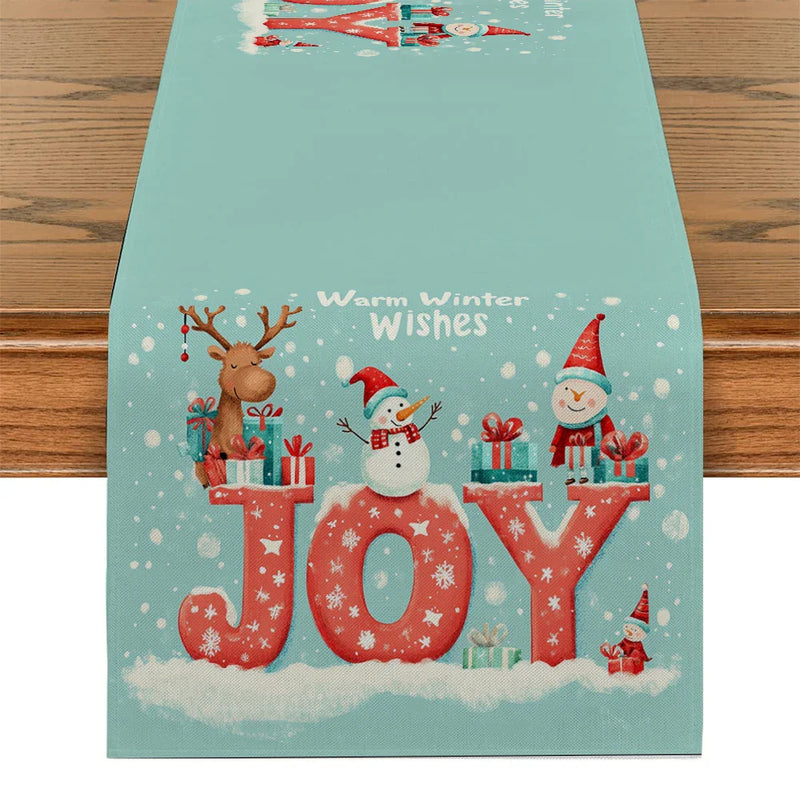 Holiday Table Runner Set by Axyaa: Festive Snowman Deer Dwarf Decor for Kitchen Party