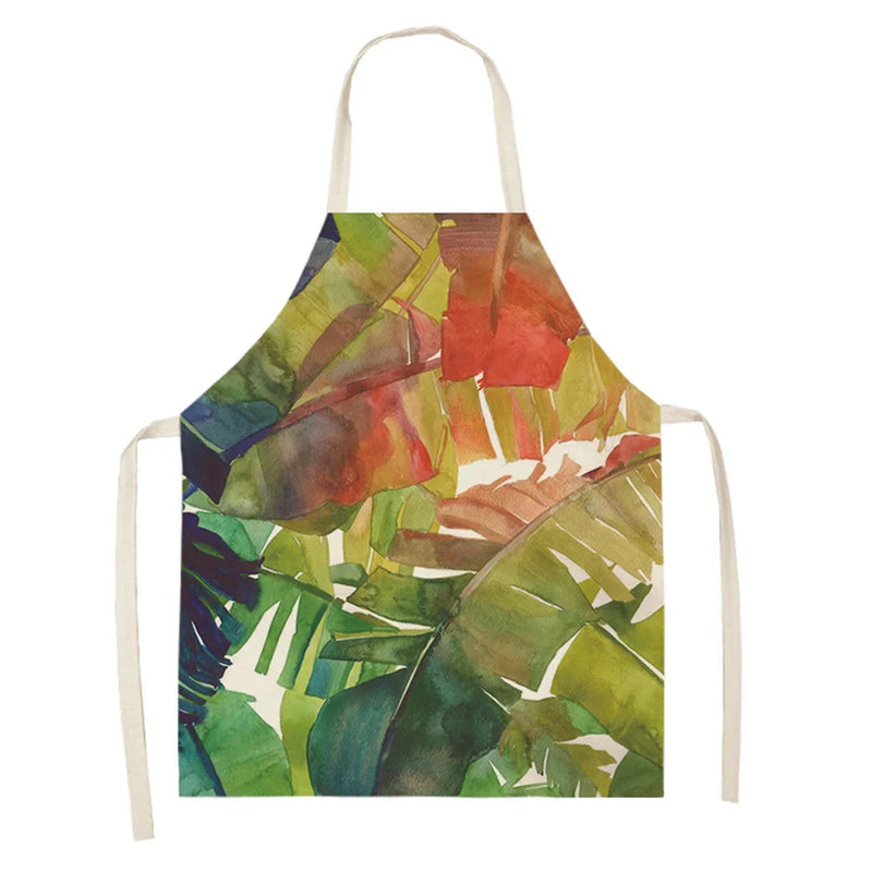 Axyaa Large Leaves Kitchen Ladies' Apron - Tropical Plants Design