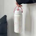 Axyaa Pink Ribbon Bow Thermos Stainless Steel Water Bottle with Straw Lid