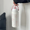 Axyaa Pink Ribbon Bow Thermos Stainless Steel Water Bottle with Straw Lid