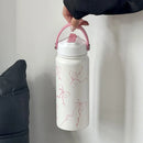 Axyaa Pink Ribbon Bow Insulated Water Bottle with Straw Lid & Handle