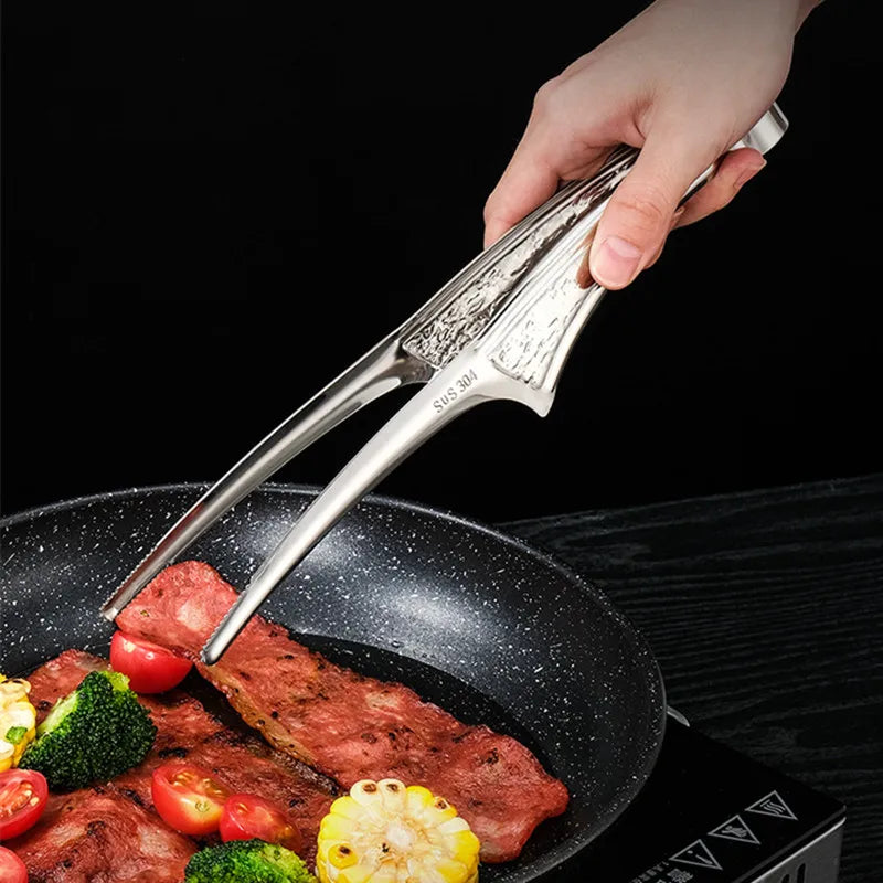 Axyaa Stainless Steel Kitchen Tongs for BBQ, Salad, Steak & More