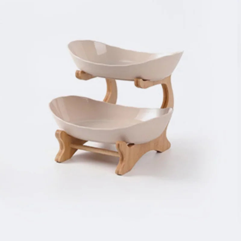 Axyaa 2/3 Layer Wooden Dinnerware Set - Partitioned Fruit Bowl, Candy Trays, Salad Bowl