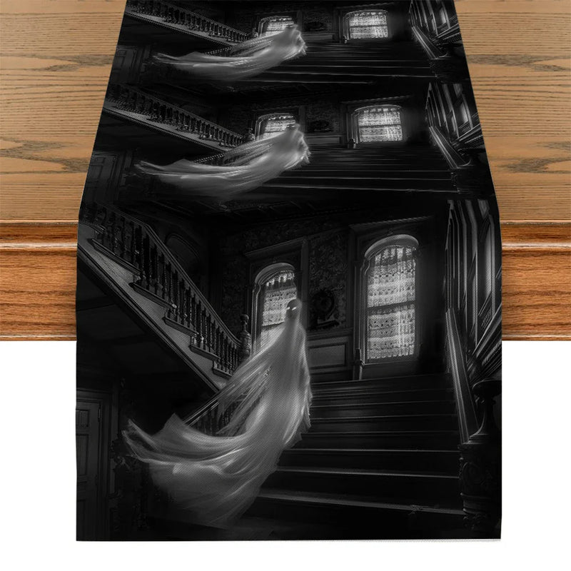 Axyaa Halloween Ghost House Table Runner - Indoor Outdoor Home Dining Decoration