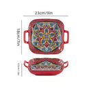 Axyaa Bohemian Style Ceramic Pasta Dish 9-Inch Salad Plate with Double Ear.