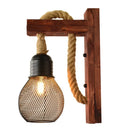 Axyaa Industrial Hemp Rope Wall Lamp Wood Sconce E27 Loft Indoor Outdoor Light