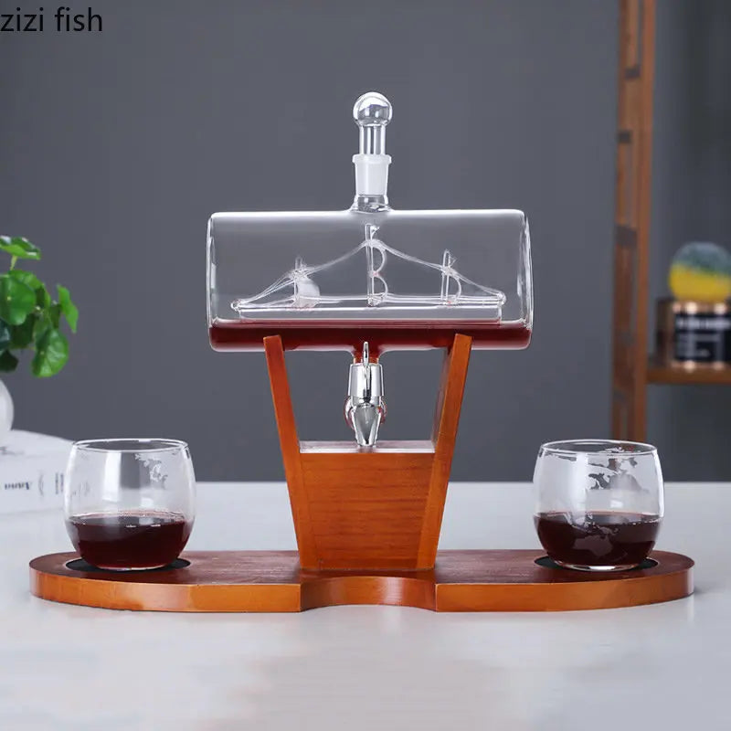 Axya Sailboat Glass Decanter Whisky Bottle Set Barware Wine Dispenser Kitchen Bar Tools