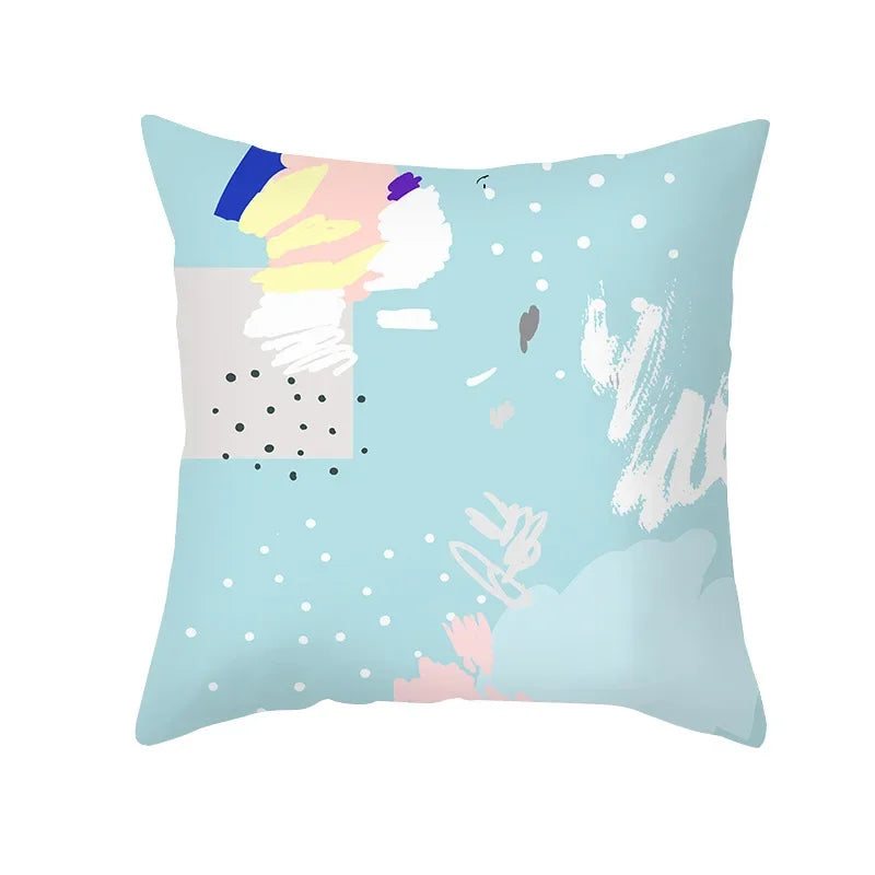 Axyaa Pink Blue Abstract Plants Floral Pillows Case - Modern Art Decor Sofa Couch