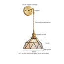 Axyaa Tiffany Glass LED Wall Lamp Pull Chain Switch Vintage Copper Wall Lights