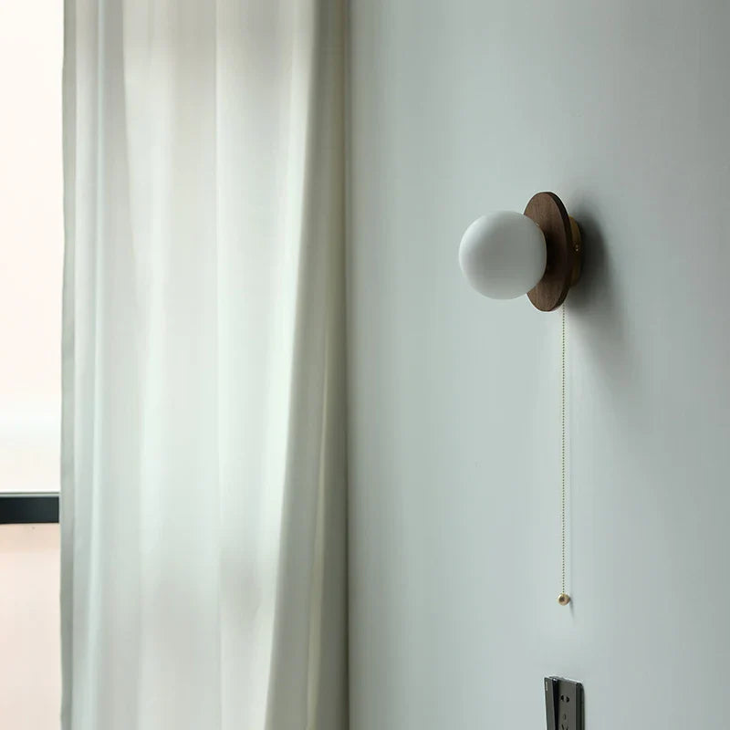 Axyaa Wabi Sabi LED Wall Sconce White Glass Walnut Wood Modern Decor
