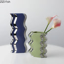 Axyaa Wavy Ceramic Vase Silver Plated Abstract Art Plant Pot Flowers Room Decor