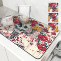 Axyaa Floral Skull Absorbent Dish Drying Mat with Rubber Backing
