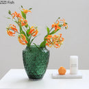 Axyaa Green Relief Glass Vase for Artificial Flowers Arrangement - Room Decor Aesthetic