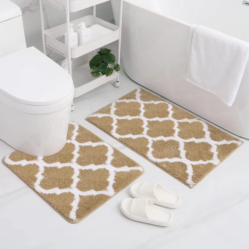 Axyaa Soft Shaggy Bathroom Mat Set - 2 Pcs Non-Slip Plush Toilet Rug