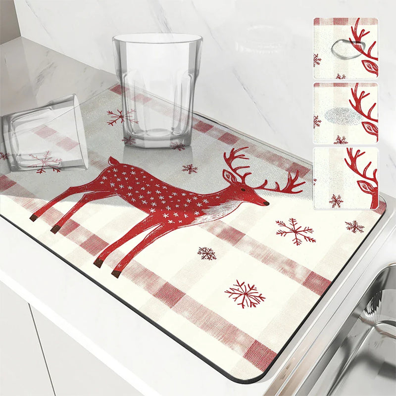 Axyaa Christmas Snowflake Dish Mat: Absorbent, Anti-slip, Quick Dry, Draining Mat