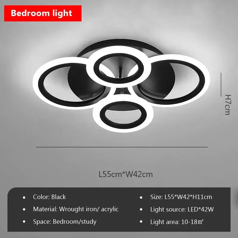 Axyaa Black LED Ceiling Chandelier with Remote Control for Modern Home Decor.
