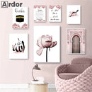 Pink Rose Flower Poster Moroccan Door Islamic Wall Art Canvas Print Axyaa Wall Decor