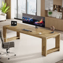 Axyaa Double Computer Desk, 86.6" Extra Long Wood Workstation
