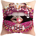 Pink Gold Lips Cushion Cover by Axyaa: Modern Nordic Diamond Painting Home Decor