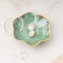 Axyaa Ceramic Lotus Tray Green | Jewelry Organizer Desktop Decor Storage Plate