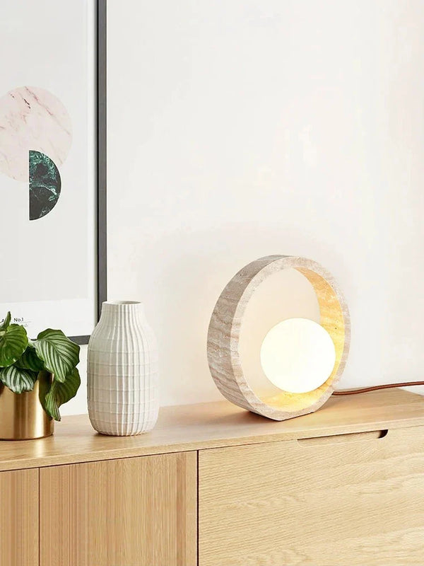 Axyaa Modern Travertine Yellow LED Table Lamp for Bedroom and Living Room Decor