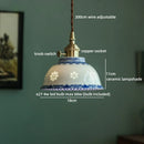 Axyaa Ceramic Japanese Pendant Lights: White Blue Pattern LED Hanging Lamp