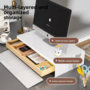 Axyaa Bamboo Drawer Monitor Stand Riser - White, Ergonomic Desk Organizer with Storage