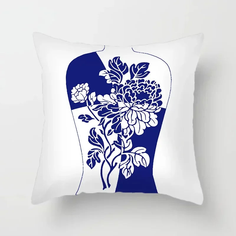 Axyaa Blue Geometric Floral Printed Pillow Case - Soft Cushion Cover