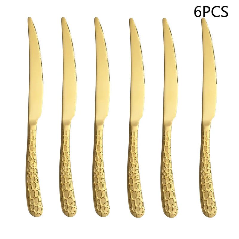 Axyaa Gold Stainless Steel Western Tableware Set: Knife, Fork, Spoon - 24pcs
