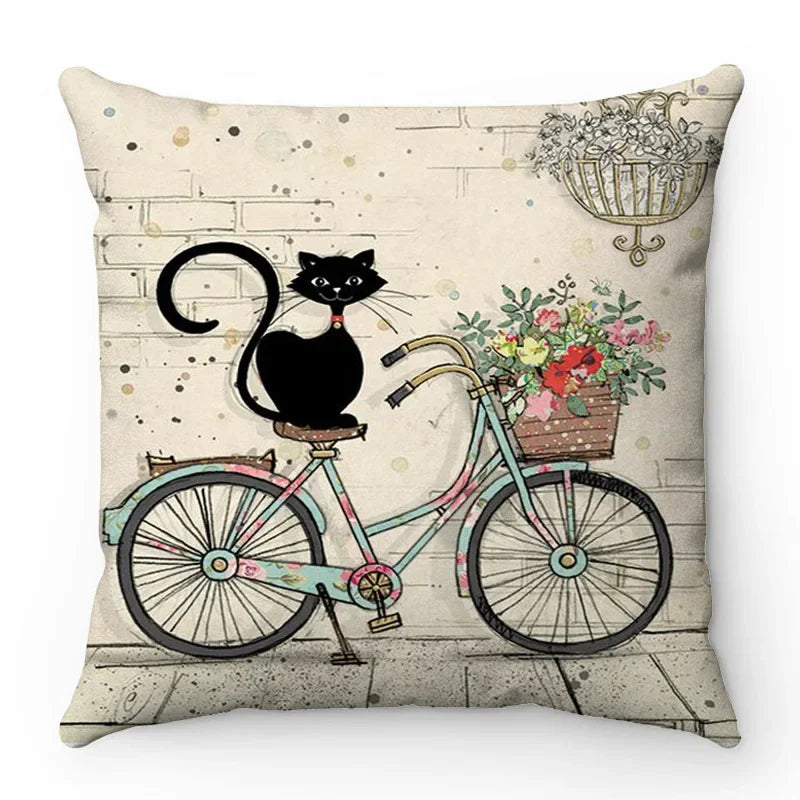Axyaa Cartoon Cat Pattern Sofa Cushion Covers - Lovely Animal Pillowcase