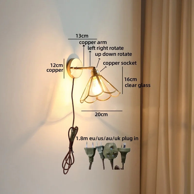 Axyaa Clear Glass LED Wall Lamp Gold Brass Finish Japan Style Home Décor