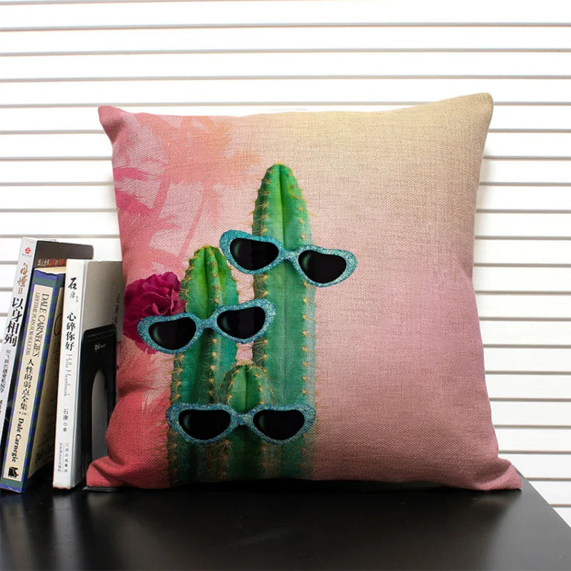 Axyaa Cactus Pineapple Pattern Cushion Cover 45x45 Linen Pillowcase