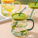 Axya Grass Pattern Glass Tumbler with Straw, Lid, and Graduated Heat-Resistant Cup