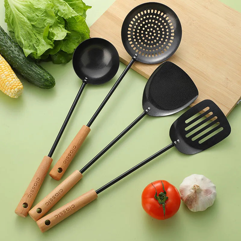 Axyaa Stainless Steel Wooden Handle Kitchen Utensil Set
