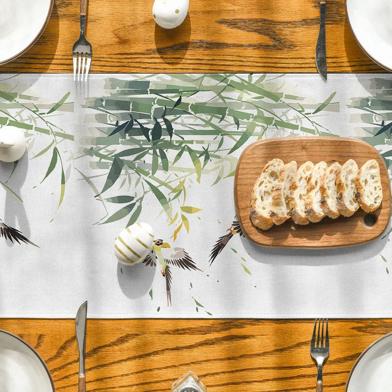 Axyaa Bamboo Plant Bird Table Runner for Kitchen Dining and Home Decor