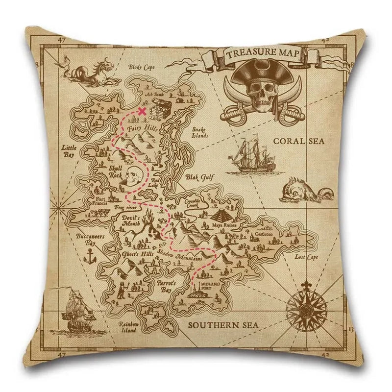 Axyaa Pirate Treasure Map Magnifier Print Throw Pillow Cover 45X45CM