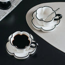 Axyaa Petal Shape Ceramic Coffee Cup Saucer Set - 8oz Black & White Nordic Design