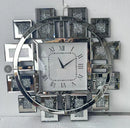 Axyaa 24" Round Crushed Diamond Wall Clock with Mirror Frame for Home & Office