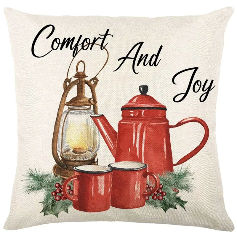 Axyaa Christmas Party Santa Dwarf Print Pillow Cover