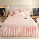 Axyaa Quilted Bed Skirt Mattress Protector Bedspread Solid Color Skin-friendly